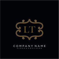 Initial letter LT logo luxury vector mark, gold color elegant classical