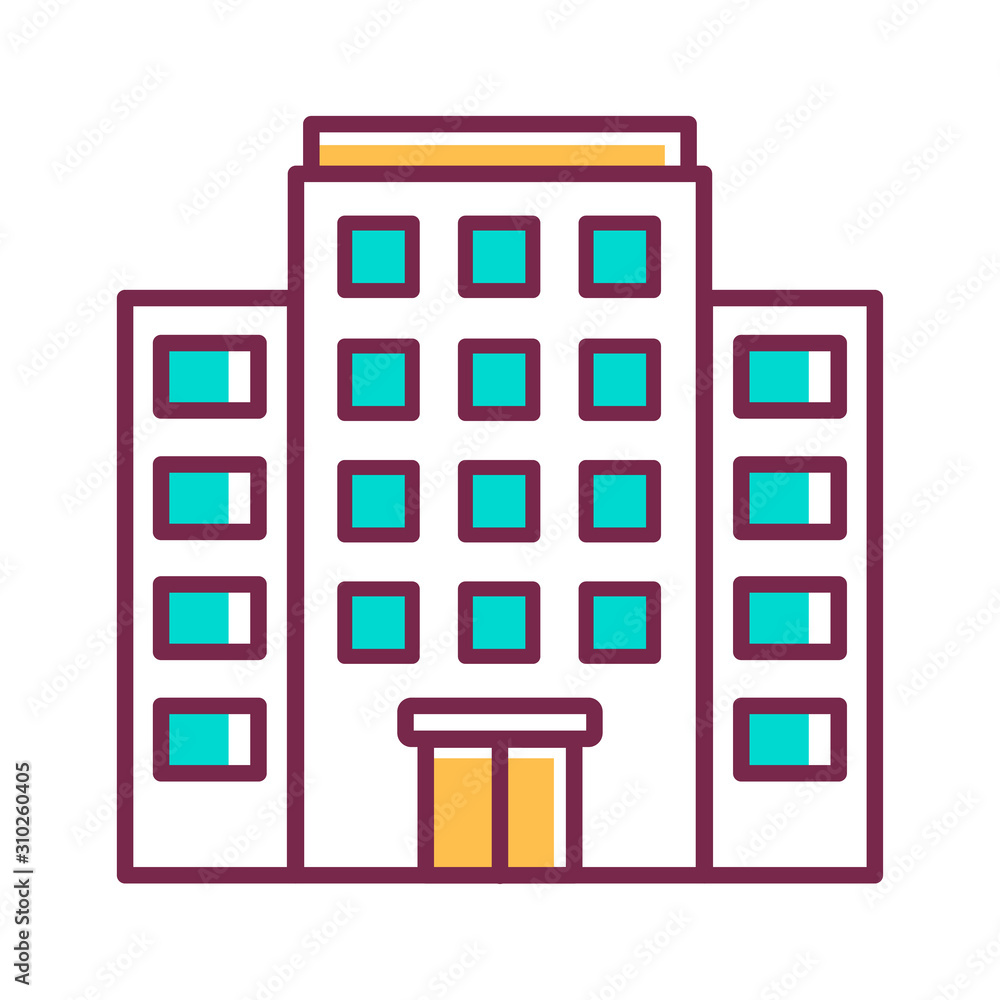 Poster multi-storey building color line icon. building with several floors at different levels above the gr