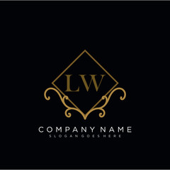 Initial letter LW logo luxury vector mark, gold color elegant classical