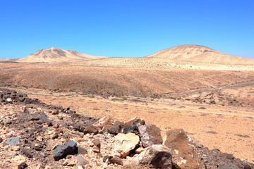 Landscape in a summer beautiful day near Playa de Sotavento, Fuerteventura, Canary Islands