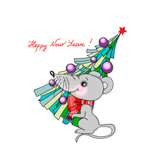 Funny mouse, symbol Banner design vector, friends, new year
