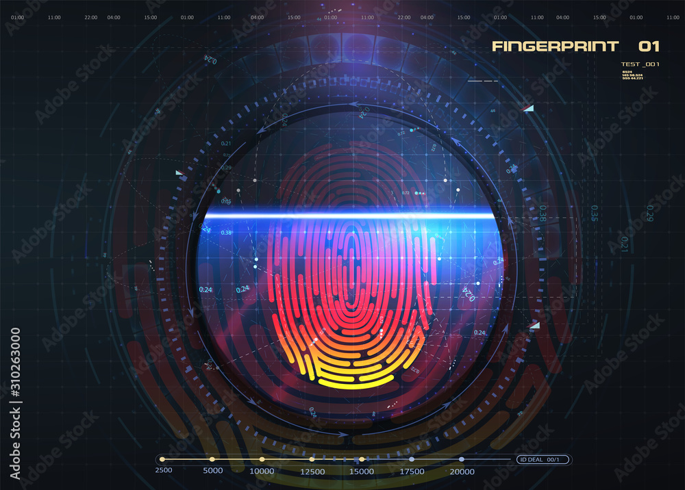 Poster scan fingerprint biometric identity and approval. concept of the future of security and password con