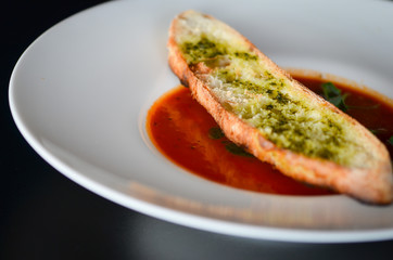 delicious tomatoes soup with toasted home made bread
