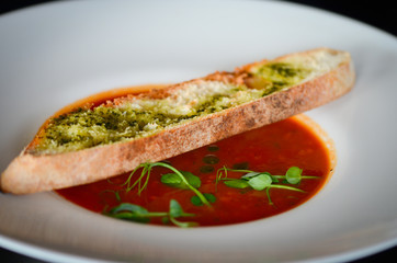 delicious tomatoes soup with toasted home made bread