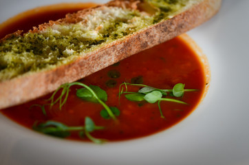 delicious tomatoes soup with toasted home made bread