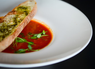 delicious tomatoes soup with toasted home made bread