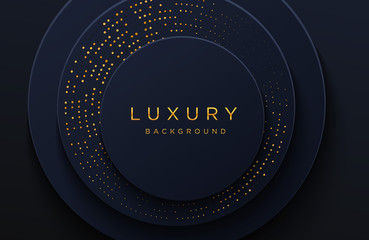 Luxury elegant background with shiny gold dotted pattern isolated on black. Abstract realistic papercut background. Elegant Cover template