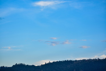 Bluish tone of the sky over the mountains