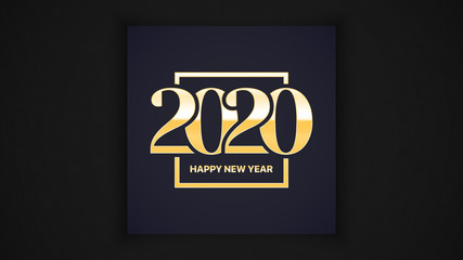 2020 Happy New Year Eve Vector Luxury Elegant Classic Greeting Card Design Template With Golden Typography Inscription. Winter Season Holidays Calendar Date Abstract Illustration