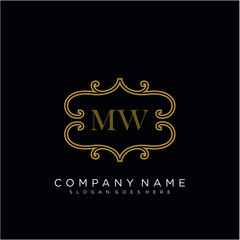 Initial letter MW logo luxury vector mark, gold color elegant classical