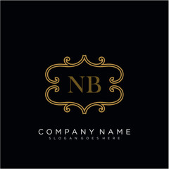 Initial letter NB logo luxury vector mark, gold color elegant classical