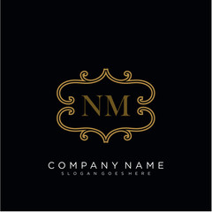 Initial letter NM logo luxury vector mark, gold color elegant classical 