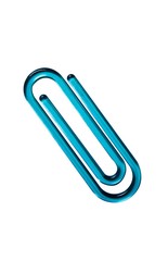 Blue paper clip against white background