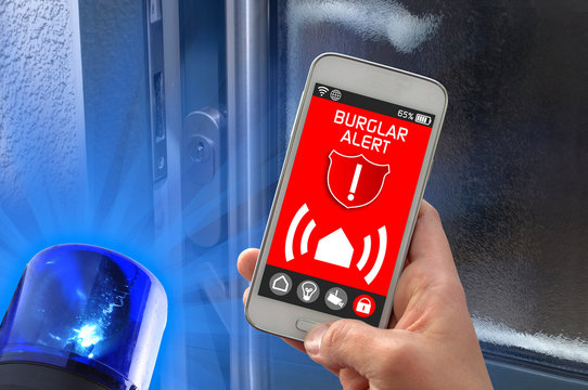 Smartphone With Smarthome Control App Burglar Alarm Alert