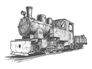 Retro steam locomotive and coal-car