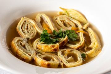 bavarian pancake soup in a bowl