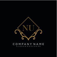 Initial letter NU logo luxury vector mark, gold color elegant classical 