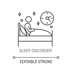 Sleep deprivation linear icon. Insomnia. Nightmare and night terror. Dyssomnia. Mental disorder. Thin line illustration. Contour symbol. Vector isolated outline drawing. Editable stroke