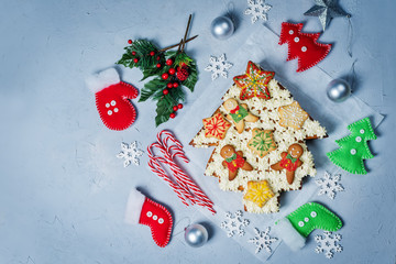 Cream tart tree cake on a blue background