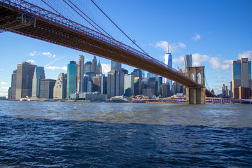 Brooklyn Bridge with a view of downtown Manhattan New York City