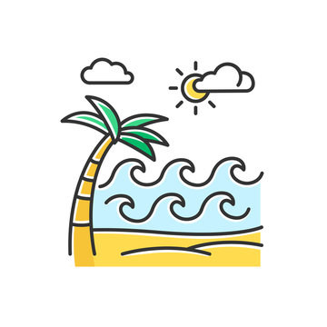 Waves on sandy beach color icon