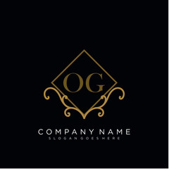 Initial letter OG logo luxury vector mark, gold color elegant classical 