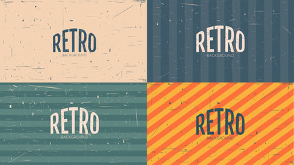 Set of vintage style backgrounds. Vector abstract illustration. Wallpapers with scratches. Website templates. 70s, 80s, 90s retro graphic. Aged paper design. Grain overlay with old photo effect © VVadi4ka