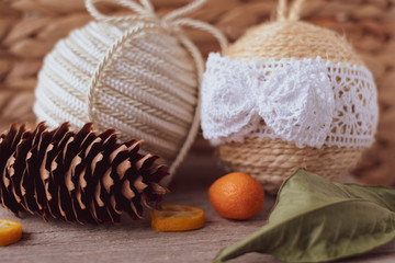 Hand made Christmas decors with pine cones