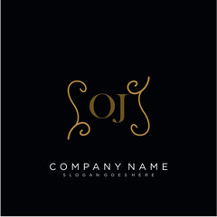 Initial letter OJ logo luxury vector mark, gold color elegant classical 