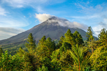 The border volcano in Monteverde covered by a cloud. Costa Rica