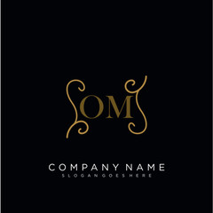 Initial letter OM logo luxury vector mark, gold color elegant classical 