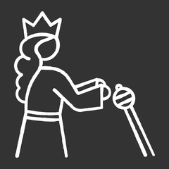 Queen Esther Bible story chalk icon. Persian queen in crown. Religious legend. Christian religion, holy book scene plot. Old Testament Biblical narrative. Isolated vector chalkboard illustration