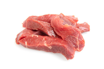 chopped raw meat on a white background