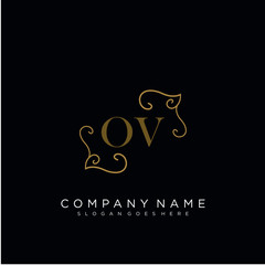 Initial letter OV  logo luxury vector mark, gold color elegant classical 