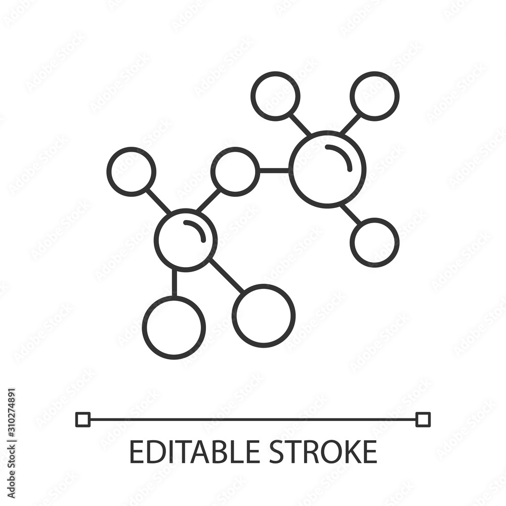Poster atom modeling inear icon. crystal structure. molecular ball and stick model. organic chemistry. thin