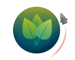 Obraz premium Leaves inside cycle with rocket.