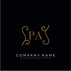 Initial letter PA logo luxury vector mark, gold color elegant classical 