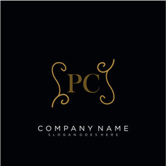 Initial letter PC logo luxury vector mark, gold color elegant classical 