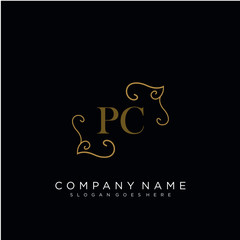 Initial letter PC logo luxury vector mark, gold color elegant classical 