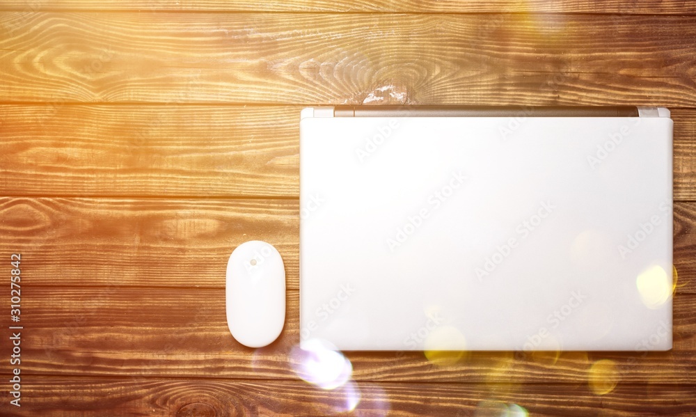 Poster laptop computer and mouse. isolated background