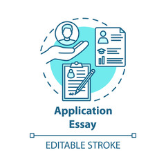 Application essay concept icon. Personal statement. Summary and curriculum vitae. Individual characteristics idea thin line illustration. Vector isolated outline drawing. Editable stroke