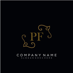 Fototapeta na wymiar Initial letter PF logo luxury vector mark, gold color elegant classical 