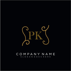 Initial letter PK logo luxury vector mark, gold color elegant classical 