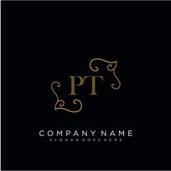 Fototapeta na wymiar Initial letter PT logo luxury vector mark, gold color elegant classical 
