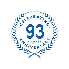 93 years design template. 93rd logo. Vector and illustration.