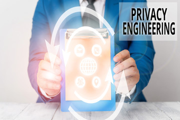 Writing note showing Privacy Engineering. Business concept for engineered systems provide acceptable levels of privacy