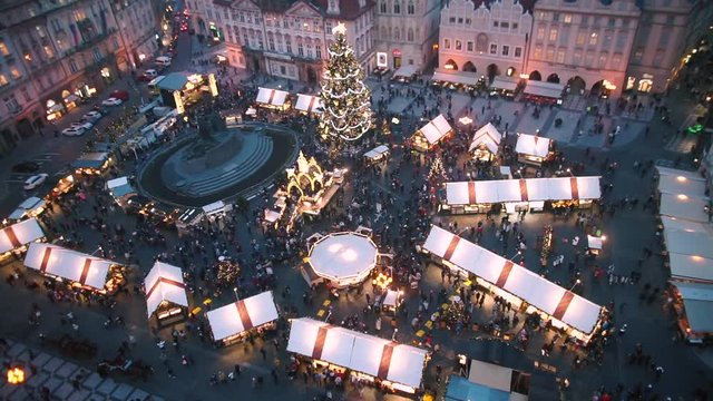 View of the Christmas market on the square in Prague.