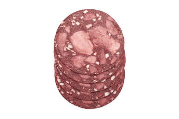 Black Pudding sausage, german cuisine, isolated on white background