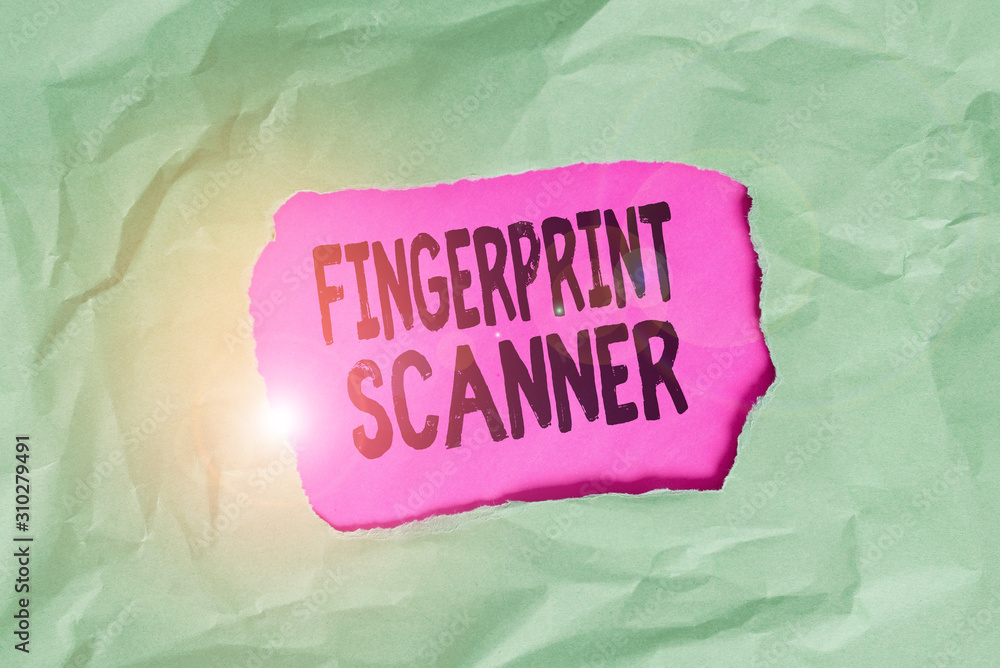 Poster word writing text fingerprint scanner. business photo showcasing use fingerprint for biometric valid