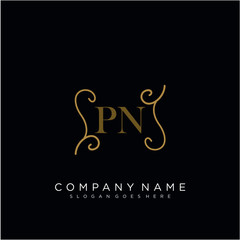 Initial letter PN logo luxury vector mark, gold color elegant classical 